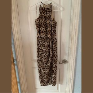 100% Silk Leopard Print Fake Wrap Dress